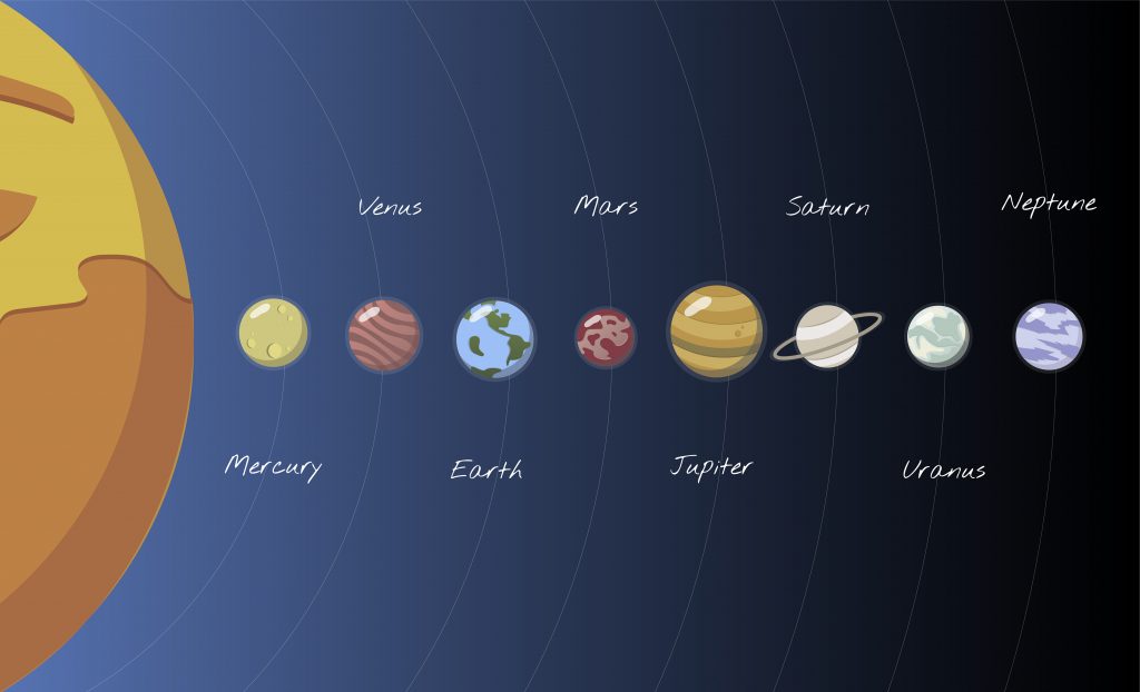 Planets of the solar system infographic illustration